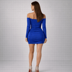 Bodycon Mini Dress Women Off Shoulder Neckline Detail - Evergreen Outfits - Women Mini Dress