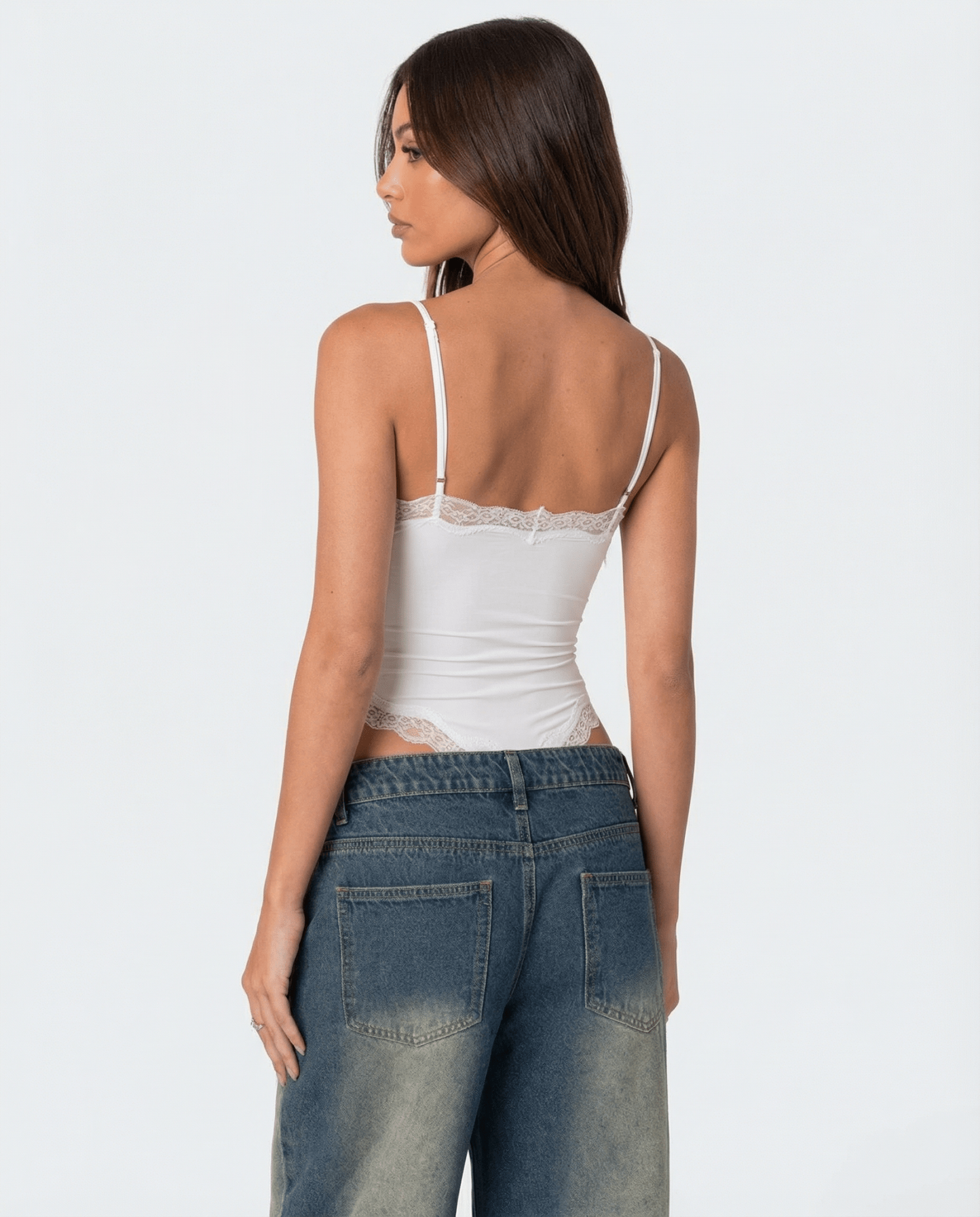 Bodysuit Women Lace Trim Adjustable Strap High Cut Fit - Evergreen Outfits - Women Bodysuit