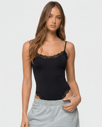 Bodysuit Women Lace Trim Adjustable Strap High Cut Fit - Evergreen Outfits - Women Bodysuit