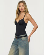 Bodysuit Women Sculpted Cups Waist Seam Strap Stretch - Evergreen Outfits - Women Bodysuit