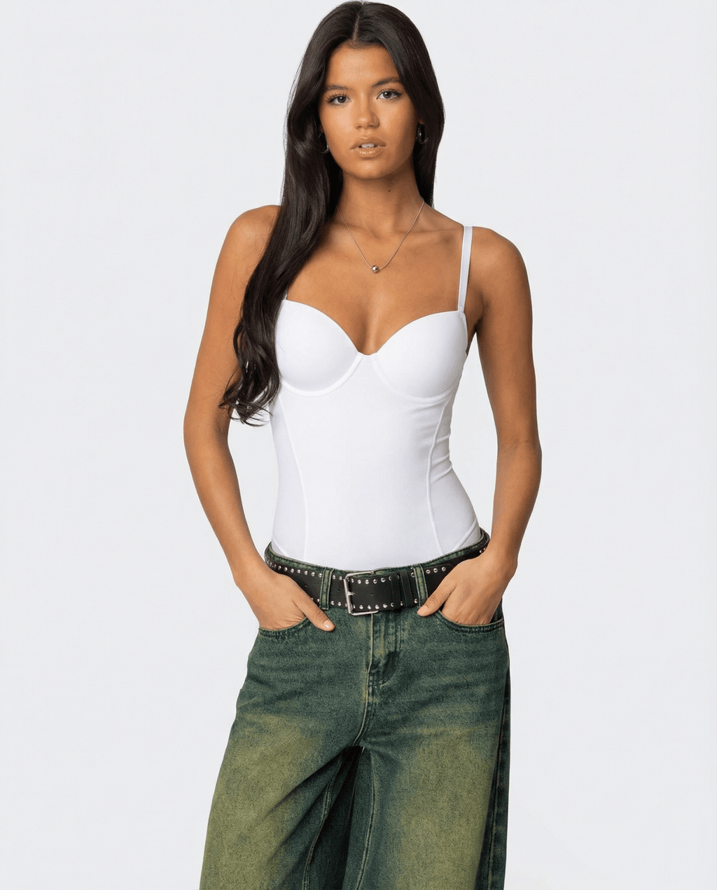 Bodysuit Women Sculpted Cups Waist Seam Strap Stretch - Evergreen Outfits - Women Bodysuit