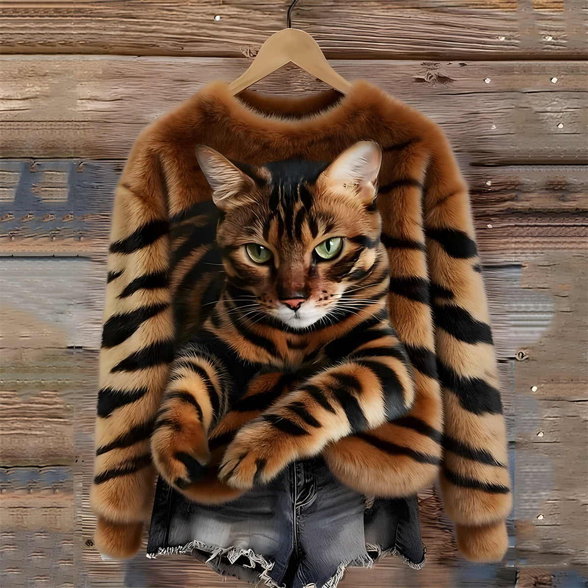 Women Sweater | Oversized Fit with Cat Photographic Print