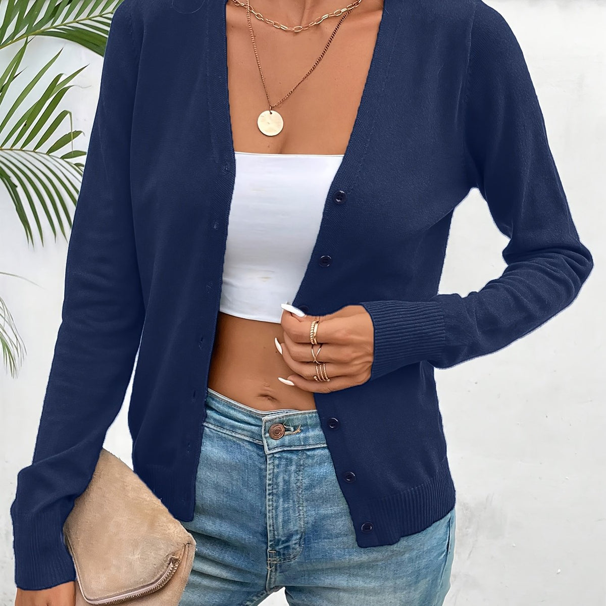Women Cardigan | V-Neck Button-Front with Ribbed Texture Fit