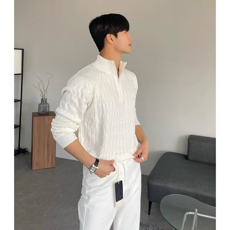 Men Sweater | Cable Knit Quarter-Zip Funnel Neck Fit