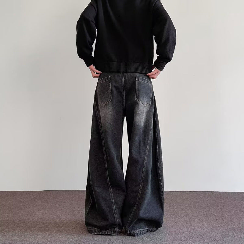 Men Jeans | Wide Leg Fit with Zip Fly and Whisker Fading