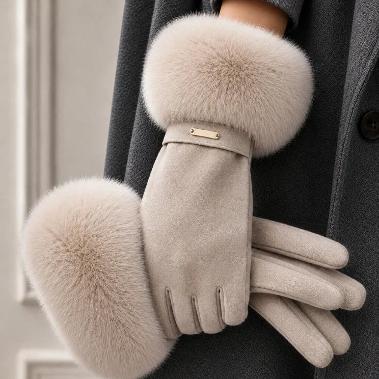 Women Gloves | Faux Fur Cuffed Full-Finger Winter Design