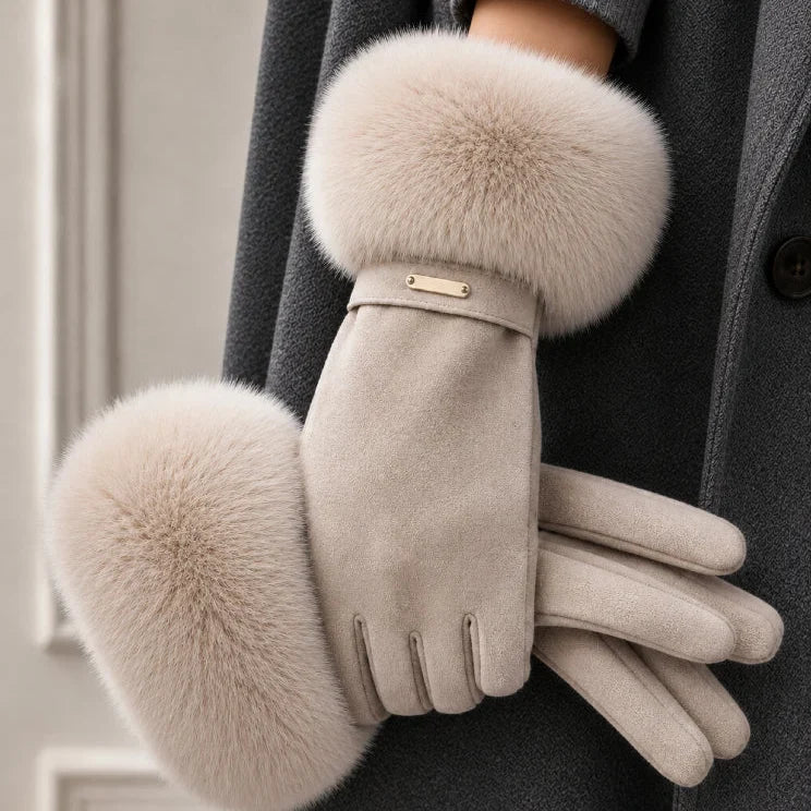 Women Gloves | Faux Fur Cuffed Full-Finger Winter Design