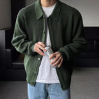 Men Cardigan | Ribbed Knit with Collared Button-Front