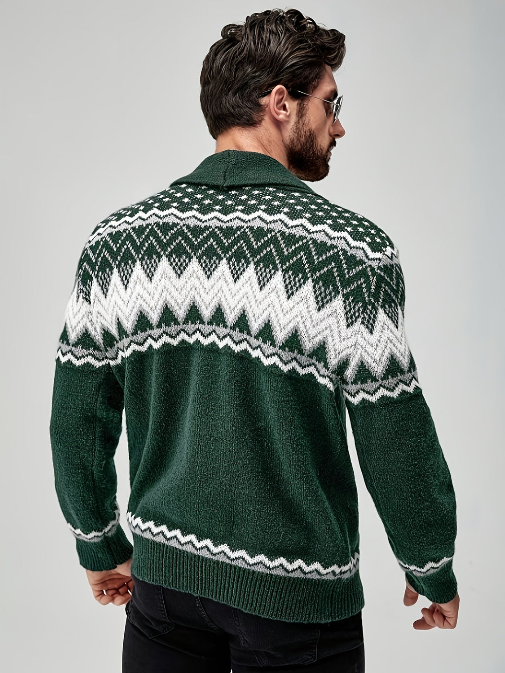 Men Cardigan | Shawl Collar Fair Isle Pattern Button Front