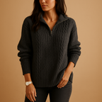 Women Sweater | Half-Zip Ribbed Knit Fitted Long Sleeve