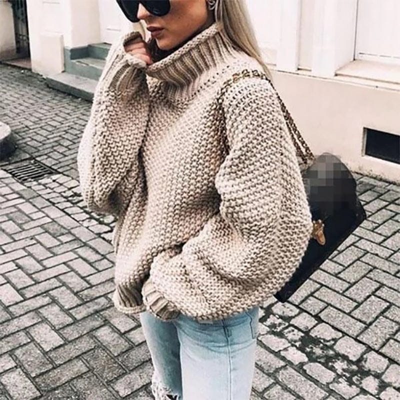 Women Sweater | Oversized Chunky Knit Turtleneck Design