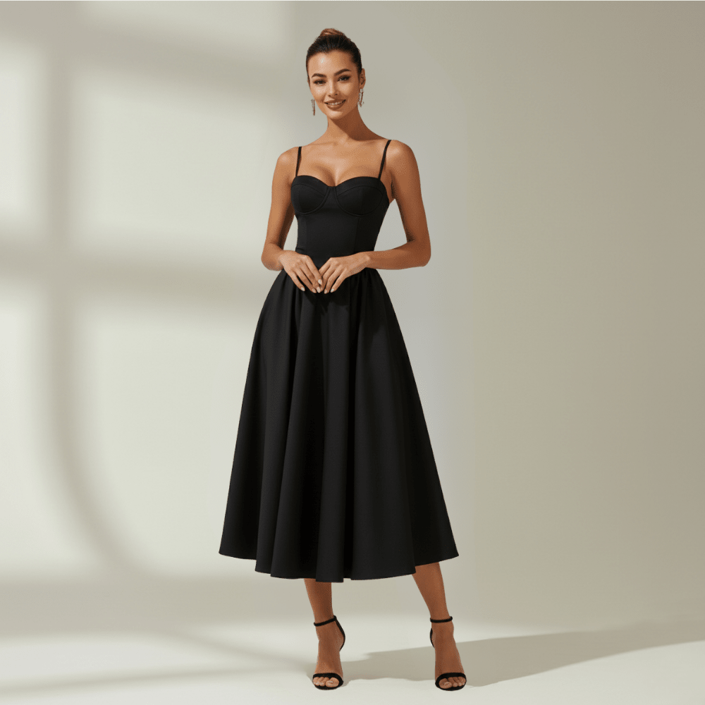 Corset Midi Dress Women Sweetheart Neckline Design