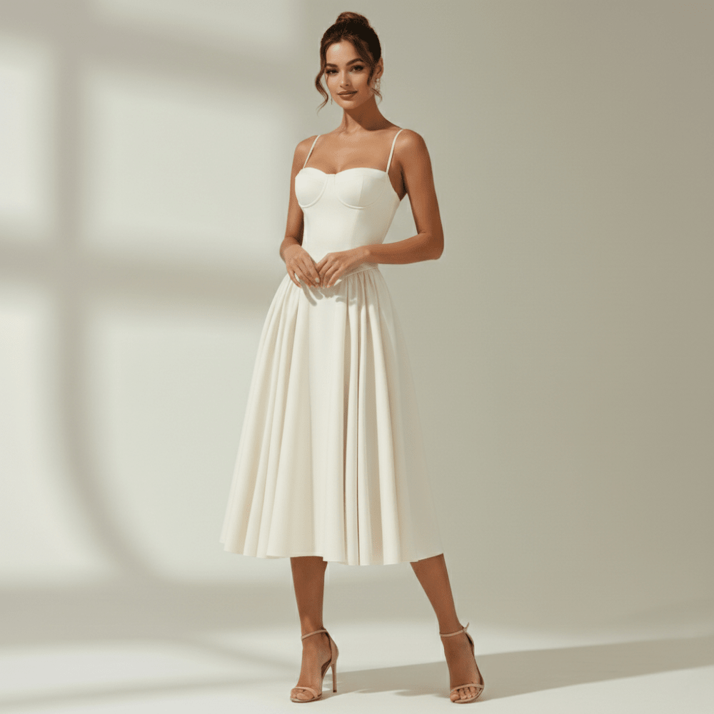 Corset Midi Dress Women Sweetheart Neckline Design - Evergreen Outfits - Women Midi Dress