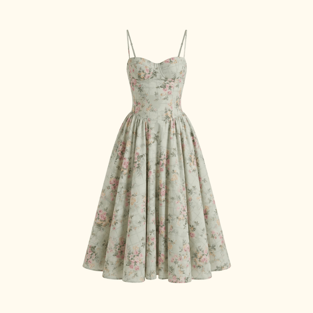 Women's Corset Sweetheart Midi Dress  Evergreen Outfits Pink / M