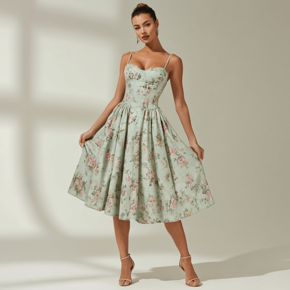 Corset Midi Dress Women Sweetheart Neckline Design - Evergreen Outfits - Women Midi Dress