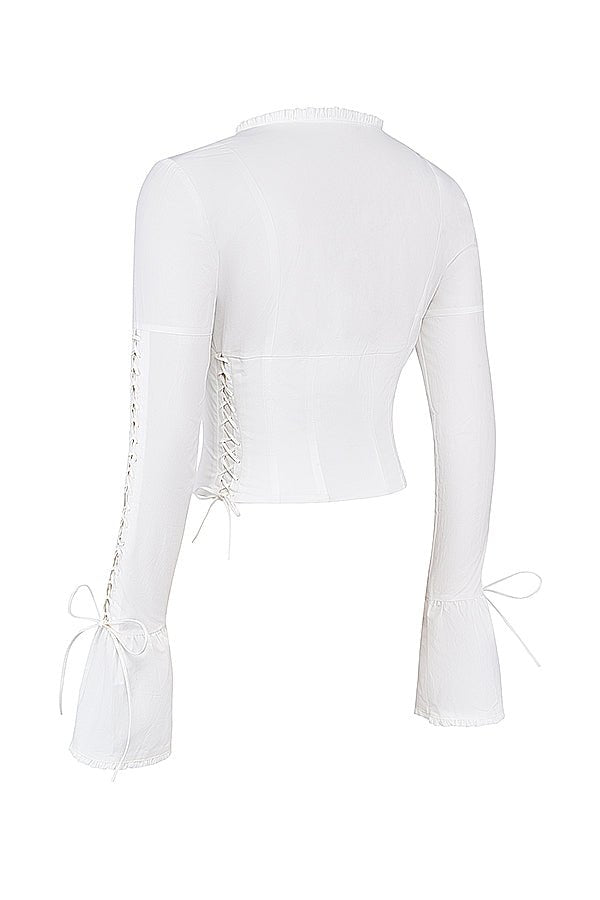 Corset Top Women Long Sleeve Lace Up Deep Neckline - Evergreen Outfits - Women Top