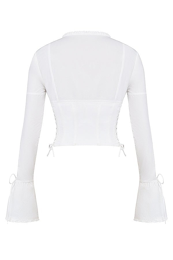 Corset Top Women Long Sleeve Lace Up Deep Neckline - Evergreen Outfits - Women Top