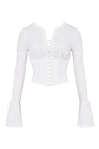 Corset Top Women Long Sleeve Lace Up Deep Neckline - Evergreen Outfits - Women Top