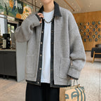 Men Cardigan | Ribbed Knit with Denim Trim and Button Front