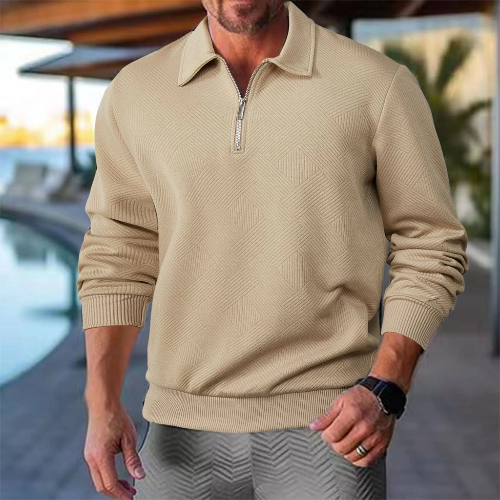 Men Sweater | Quarter-Zip Turtleneck with Geometric Knit Pattern
