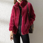 Women Jacket | Stand Collar Zip-Up with Drawstring Hood