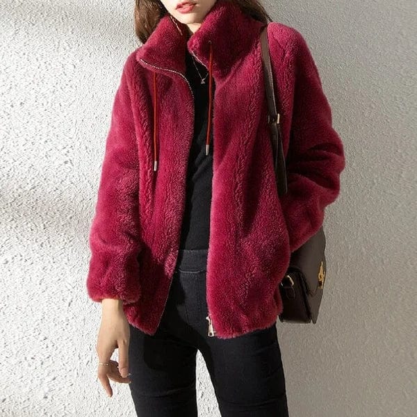 Women Jacket | Stand Collar Zip-Up with Drawstring Hood