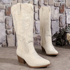 Women Boots | Knee-High Shaft with Embroidered Panels