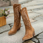 Women Boots | Knee-High Shaft with Embroidered Panels