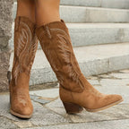 Women Boots | Knee-High Shaft with Embroidered Panels