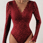 Women Lace Top | Long Sleeve Sweetheart Neckline Fitted Cut