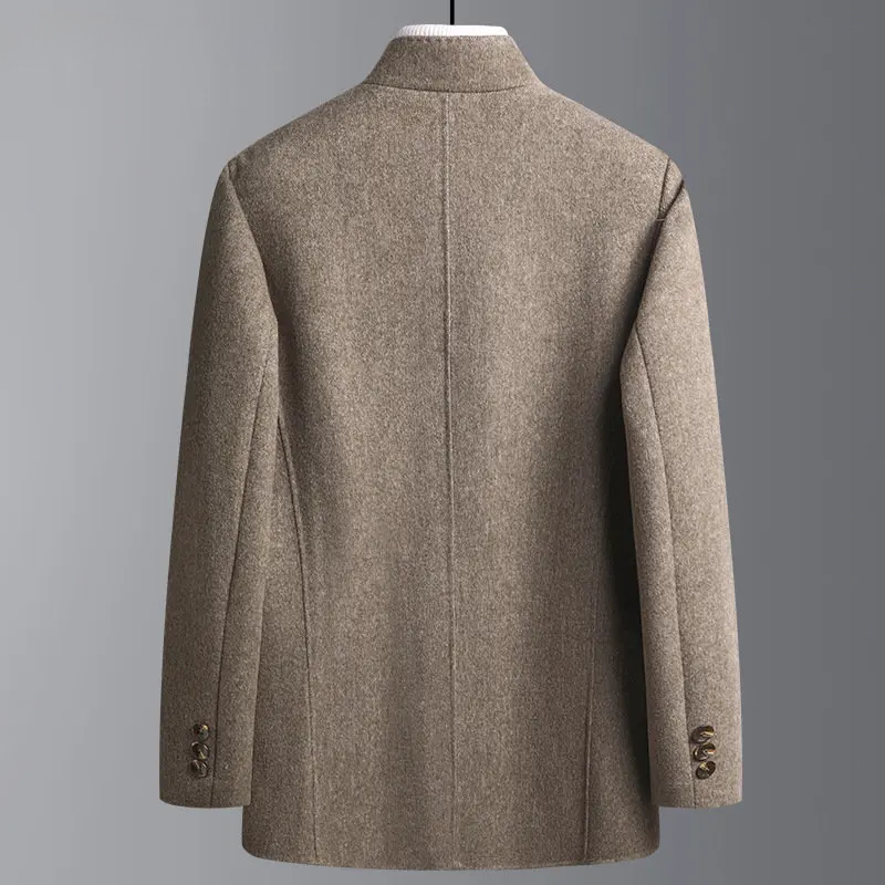 Men Coat | Stand Collar Mid-Length Button Front Regular Fit