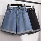 Denim Shorts Women High Waisted Relaxed Straight Leg Fit - Evergreen Outfits- Women Shorts