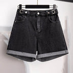 Denim Shorts Women High Waisted Relaxed Straight Leg Fit - Evergreen Outfits- Women Shorts