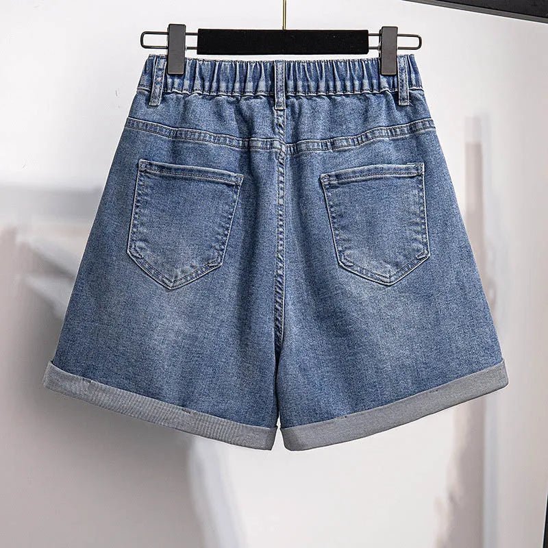 Denim Shorts Women High Waisted Relaxed Straight Leg Fit - Evergreen Outfits- Women Shorts