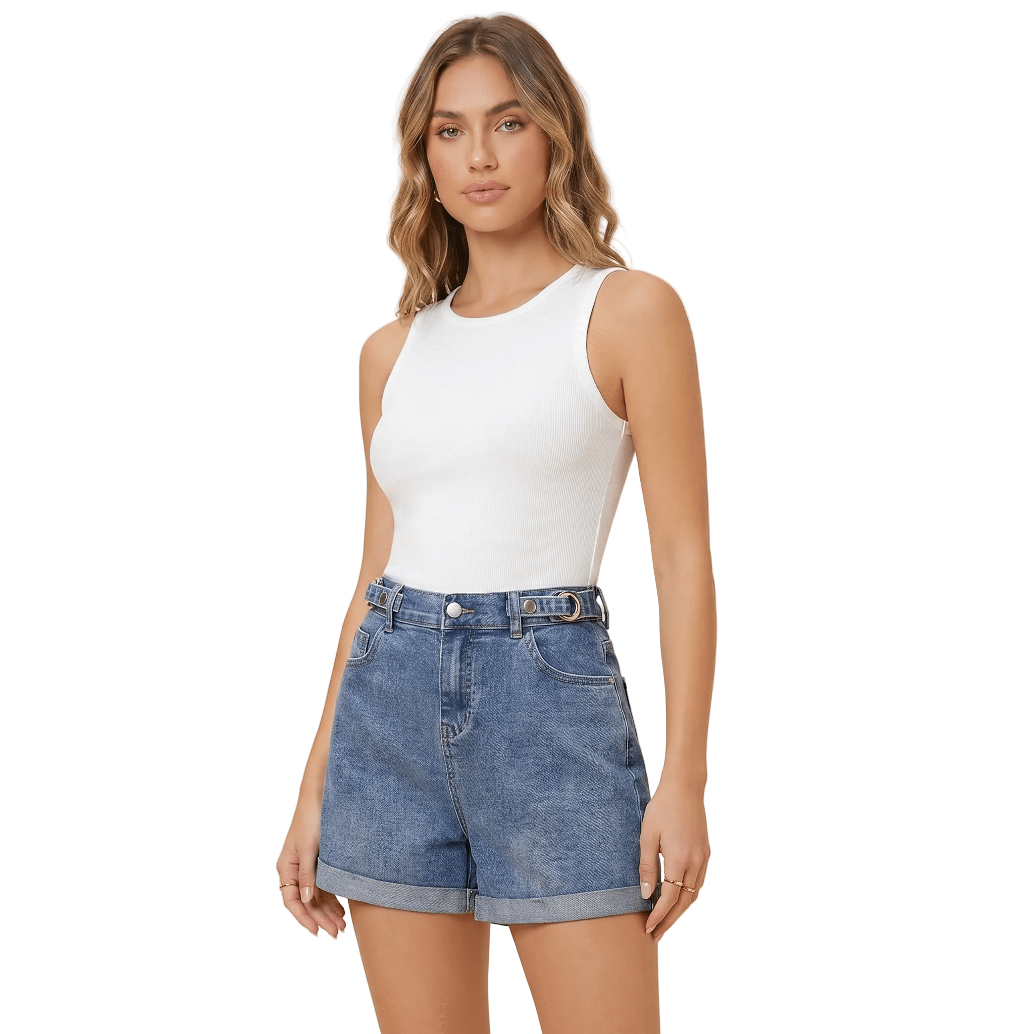 Denim Shorts Women High Waisted Relaxed Straight Leg Fit - Evergreen Outfits- Women Shorts