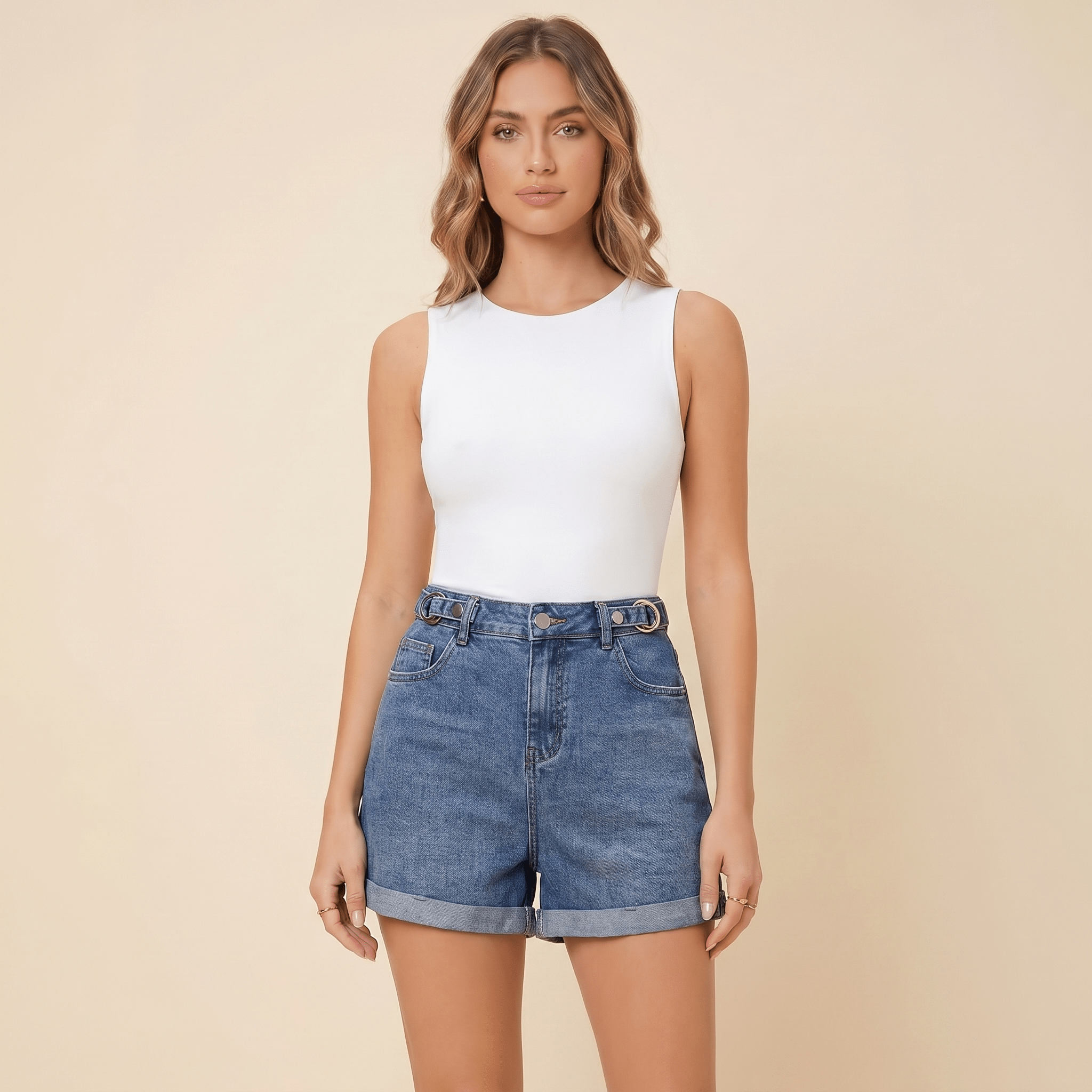Denim Shorts Women High Waisted Relaxed Straight Leg Fit - Evergreen Outfits- Women Shorts