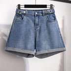 Denim Shorts Women High Waisted Relaxed Straight Leg Fit - Evergreen Outfits- Women Shorts