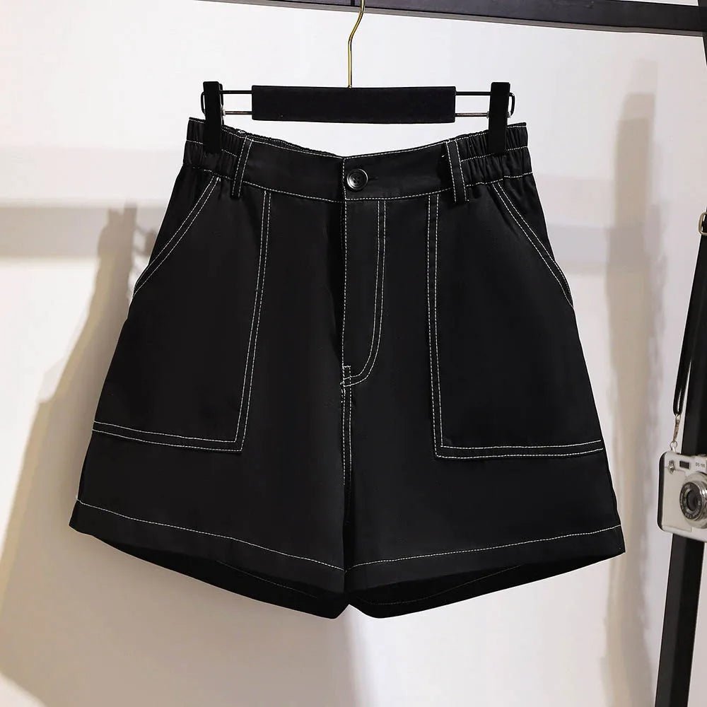 Denim Shorts Women Plus Size Elastic Waist Wide Leg Fit - Evergreen Outfits- Women Shorts