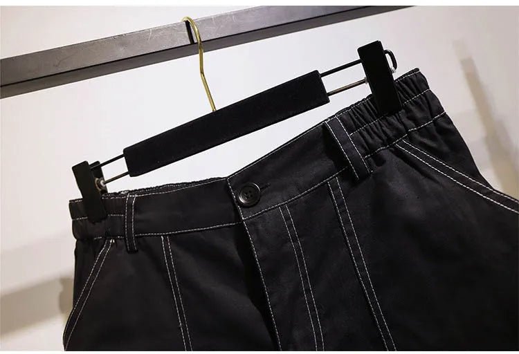 Denim Shorts Women Plus Size Elastic Waist Wide Leg Fit - Evergreen Outfits- Women Shorts