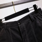 Denim Shorts Women Plus Size Elastic Waist Wide Leg Fit - Evergreen Outfits- Women Shorts