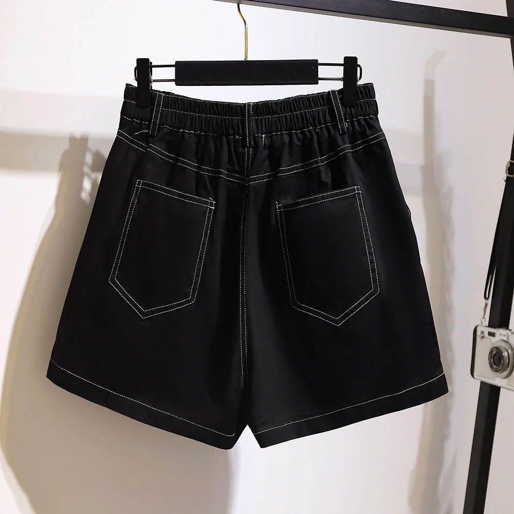 Denim Shorts Women Plus Size Elastic Waist Wide Leg Fit - Evergreen Outfits- Women Shorts