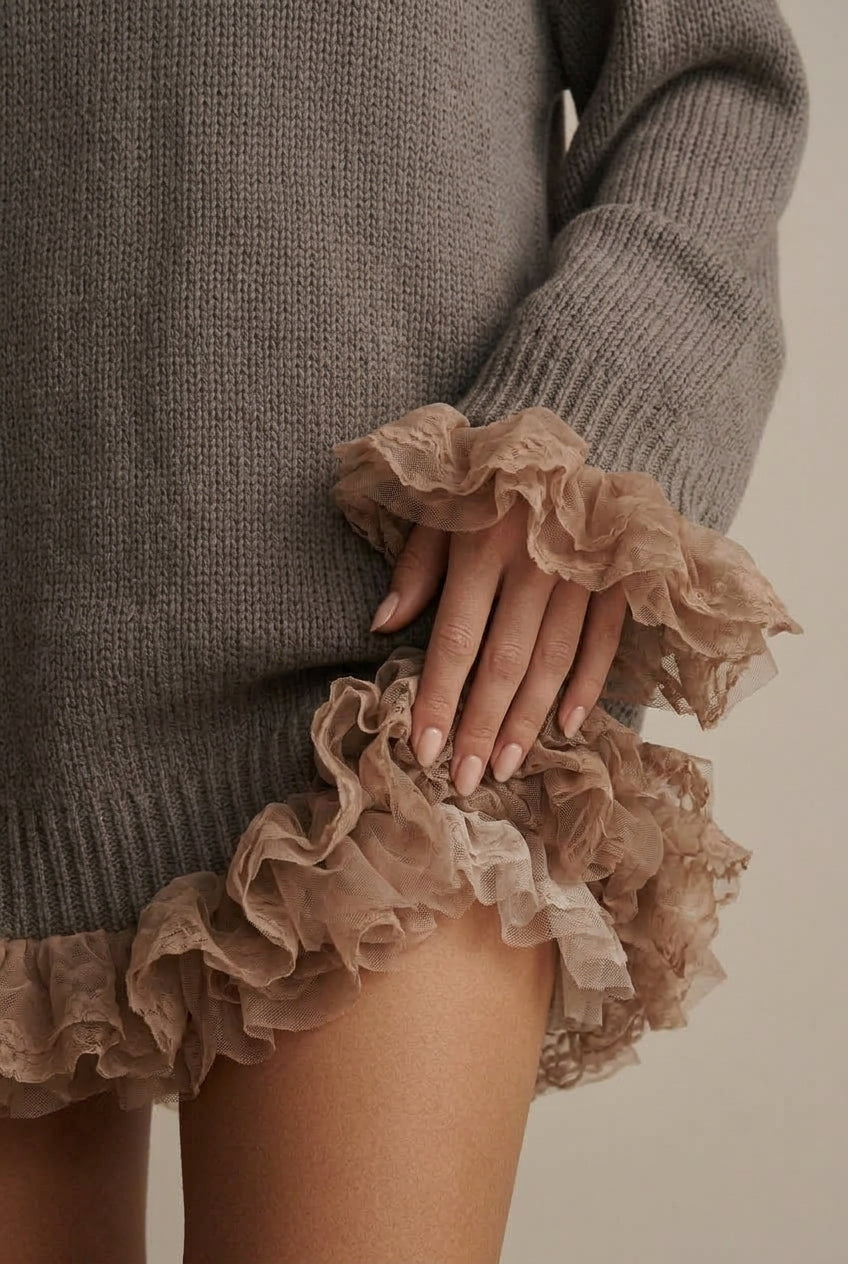 Women Dress | Oversized Rib-Knit Mini with Turtleneck