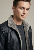 Men Jacket | Faux Leather Biker with Fleece-Lined Interior