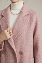 Women Coat | Double-Breasted Herringbone with Patch Pockets