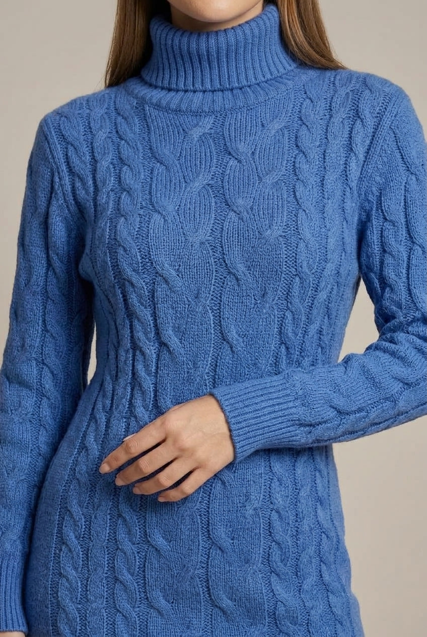 Women Polo Dress | Cable Knit Mini with Ribbed Cuffs