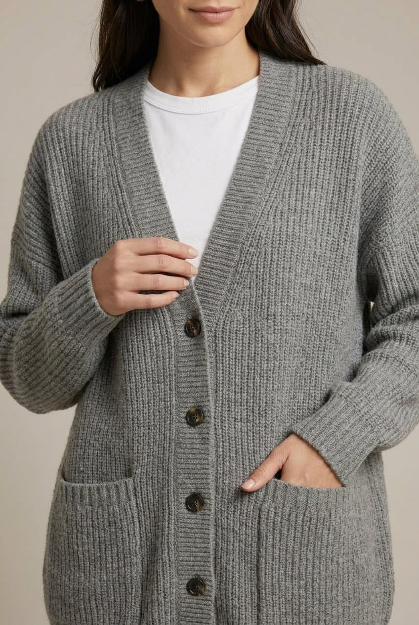 Women Cardigan | V-Neck Relaxed Fit with Button Front