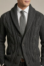Men Cardigan | Shawl Collar Cable Knit Button-Front Regular Fit
