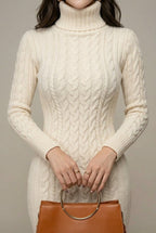 Women Dress | Cable Knit Turtleneck Bodycon Midi Length
