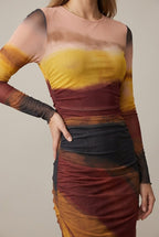 Women Dress | Bodycon Fit with Ruched Waist and Long Sleeves