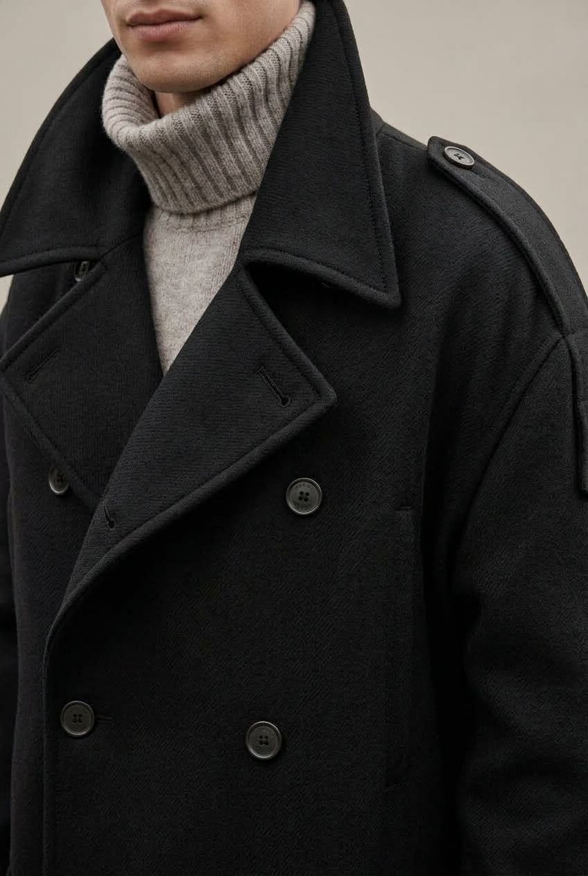 Men Coat | Double-Breasted Knee-Length with Notch Lapels